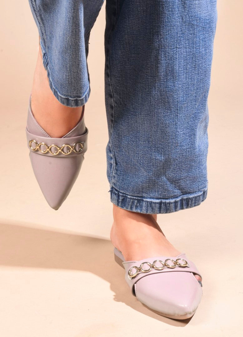 JM Looks Women's Chain Detail Pointed Mules Wood Rose