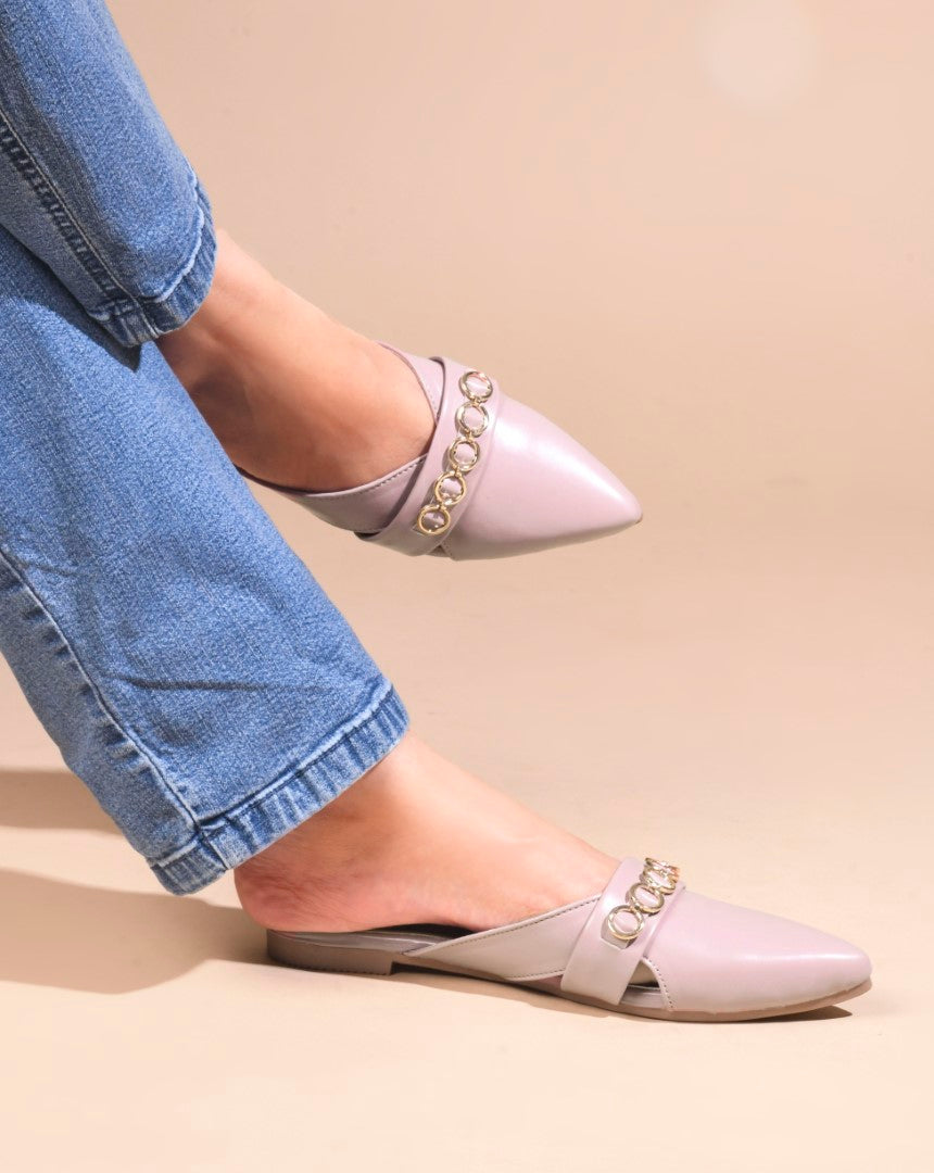 JM Looks Women's Chain Detail Pointed Mules Wood Rose