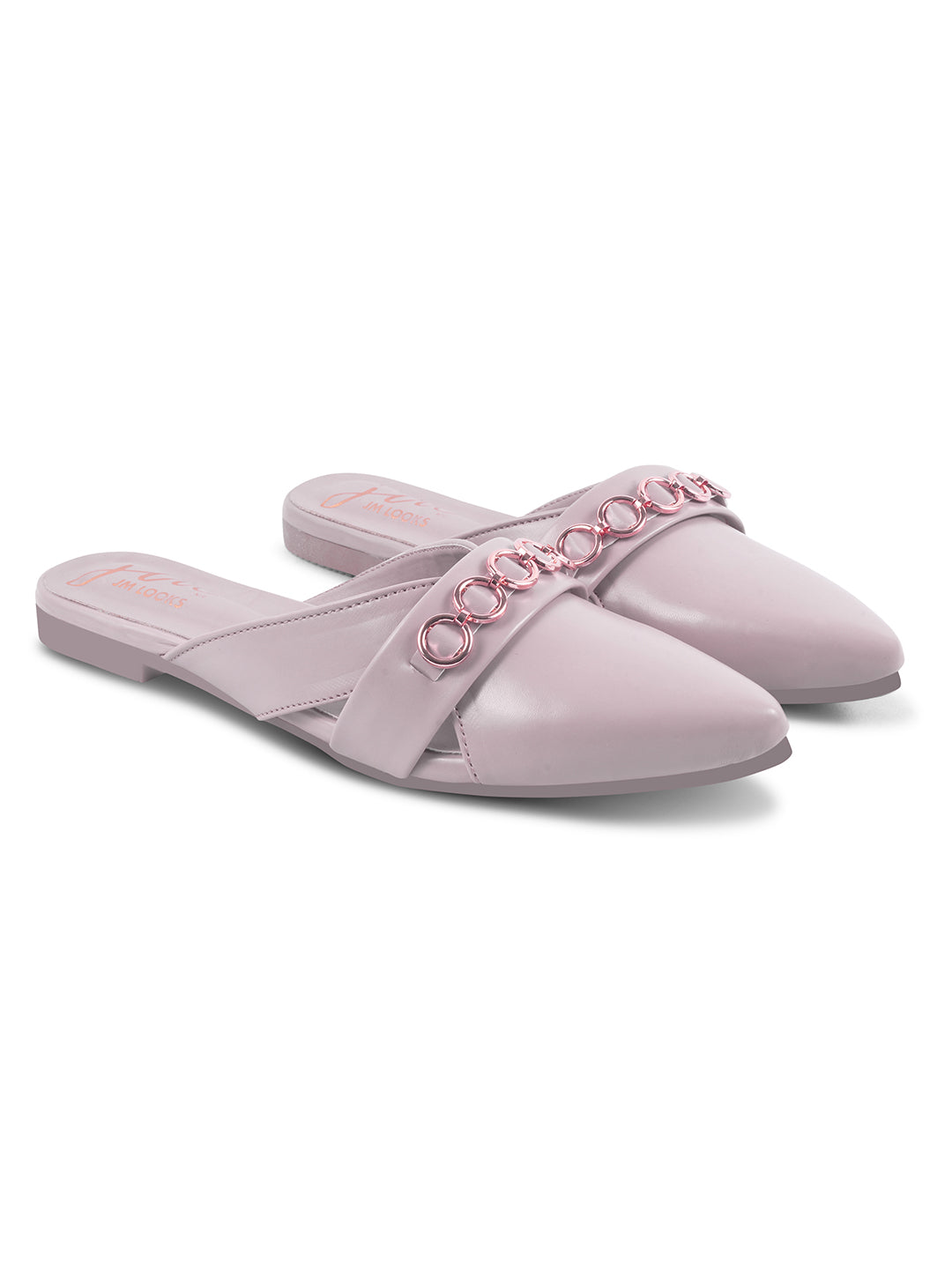 JM Looks Women's Chain Detail Pointed Mules Wood Rose