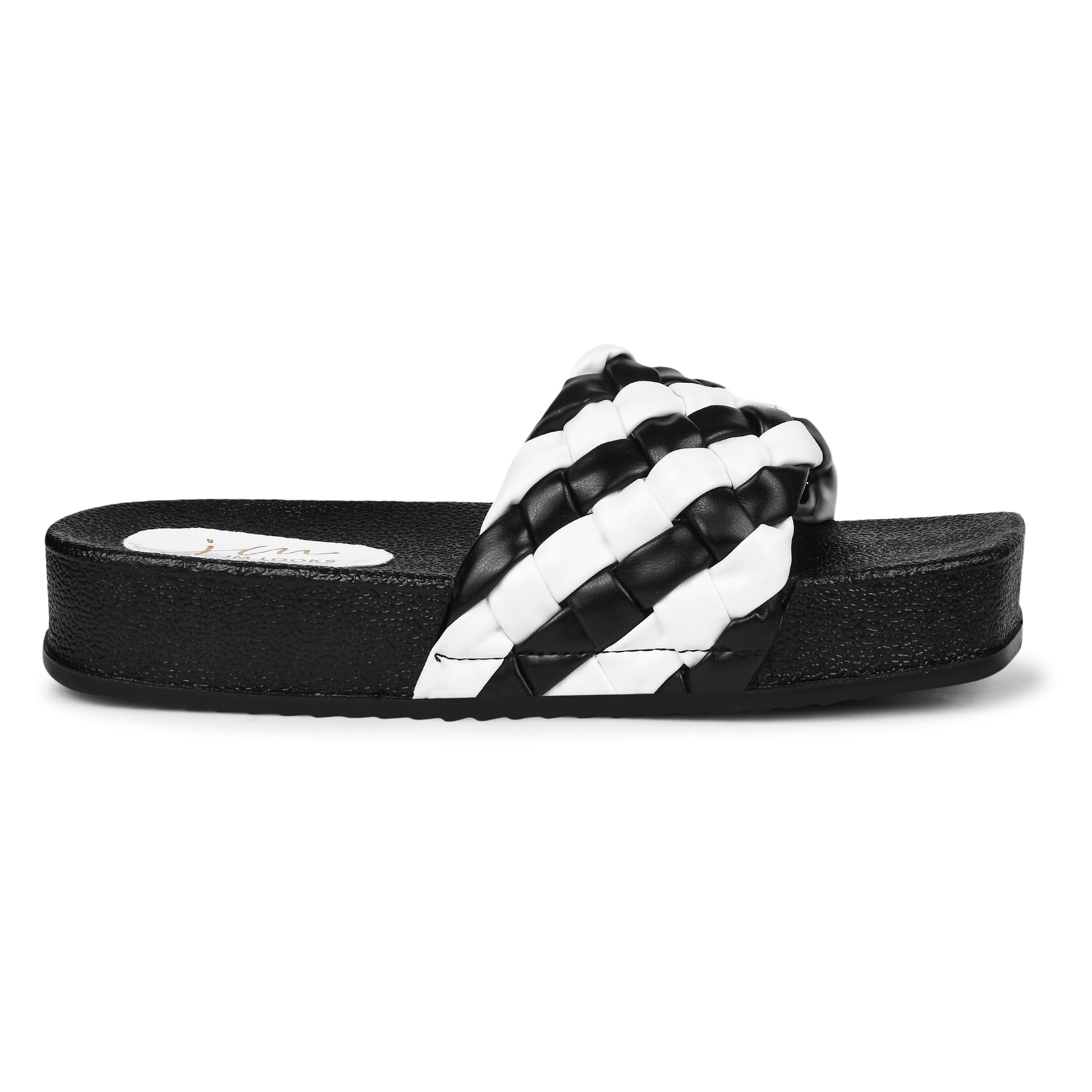 Jm Looks platform slides with a distinctive braided strap
 Black