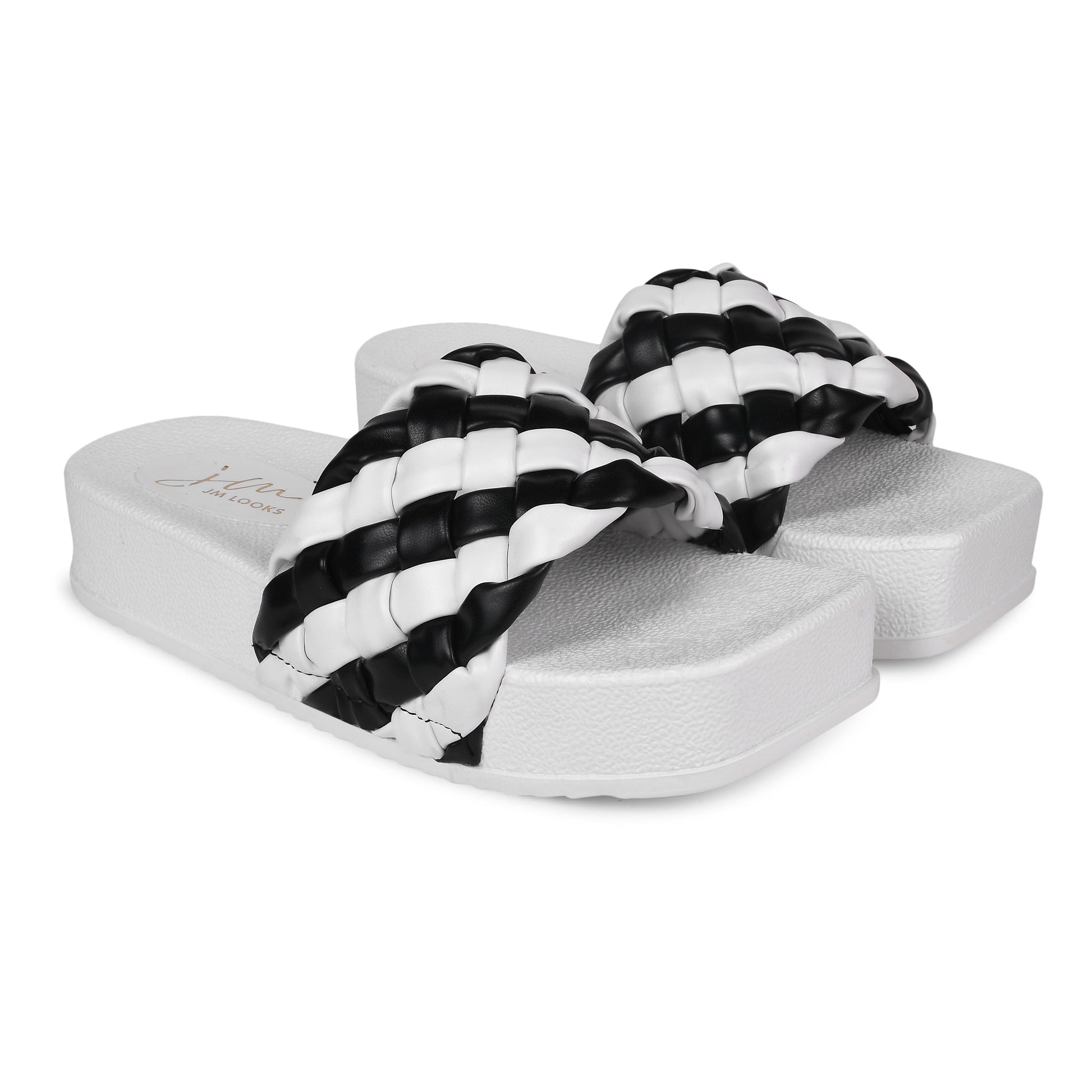 Jm Looks platform slides with a distinctive braided strap
 White