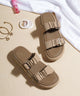Platform Sandals for Women with Ruched Straps and Buckle Detail | JM Looks in Beige / 36