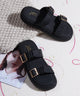 Platform Sandals for Women with Ruched Straps and Buckle Detail | JM Looks in Black / 36