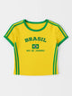 Women's Brazil Graphic Print Fitted Cropped Ringer T Shirt Casual Wear | JM Looks in Yellow / XS