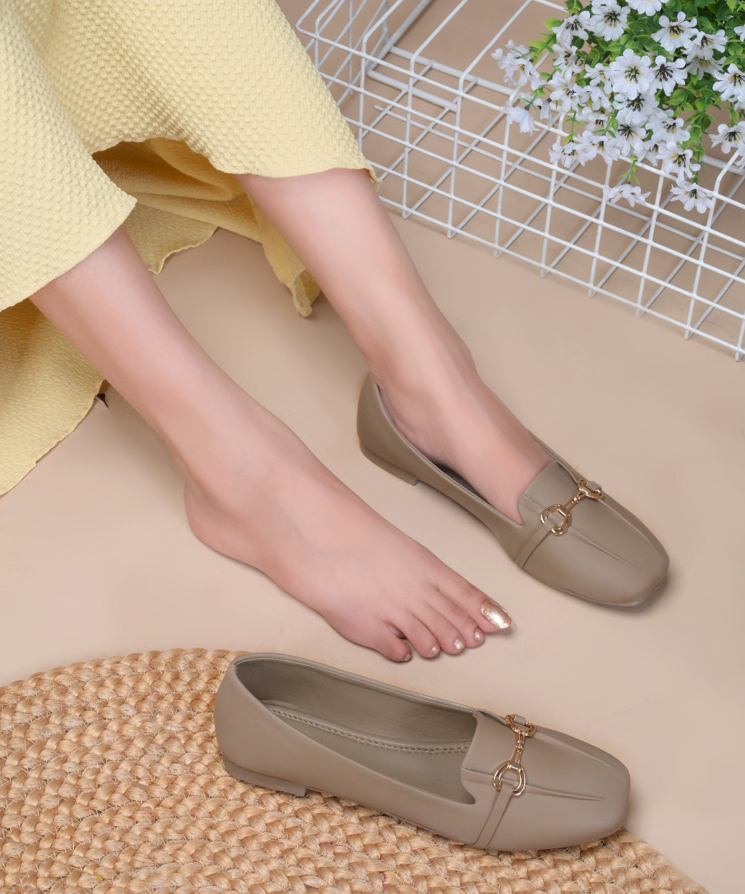Chiku Women Square Toe Ballet Flats with Metallic Horsebit