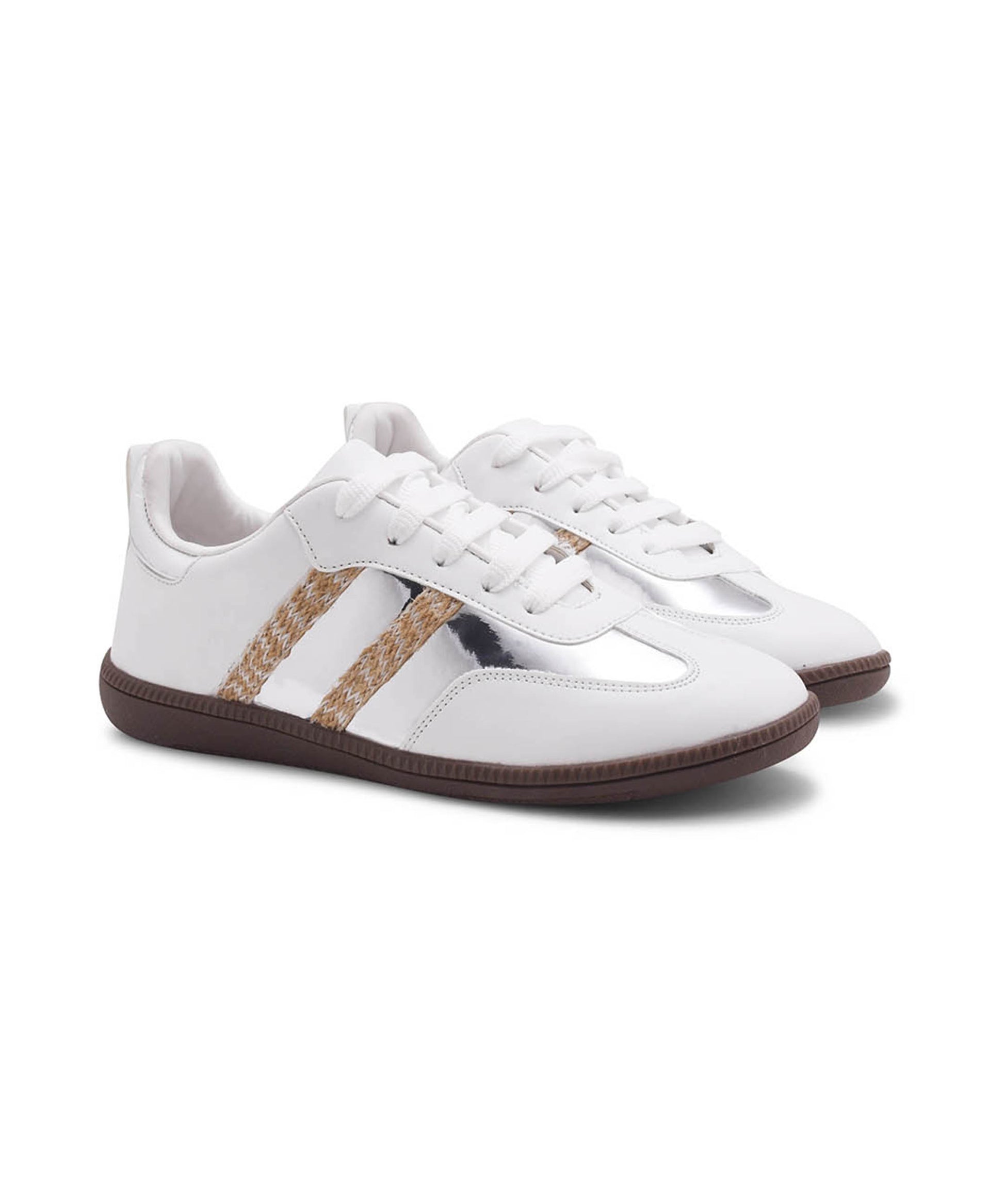 JM Looks Women's Beige Sneakers | Trendy Lace-Up Casual Shoes White