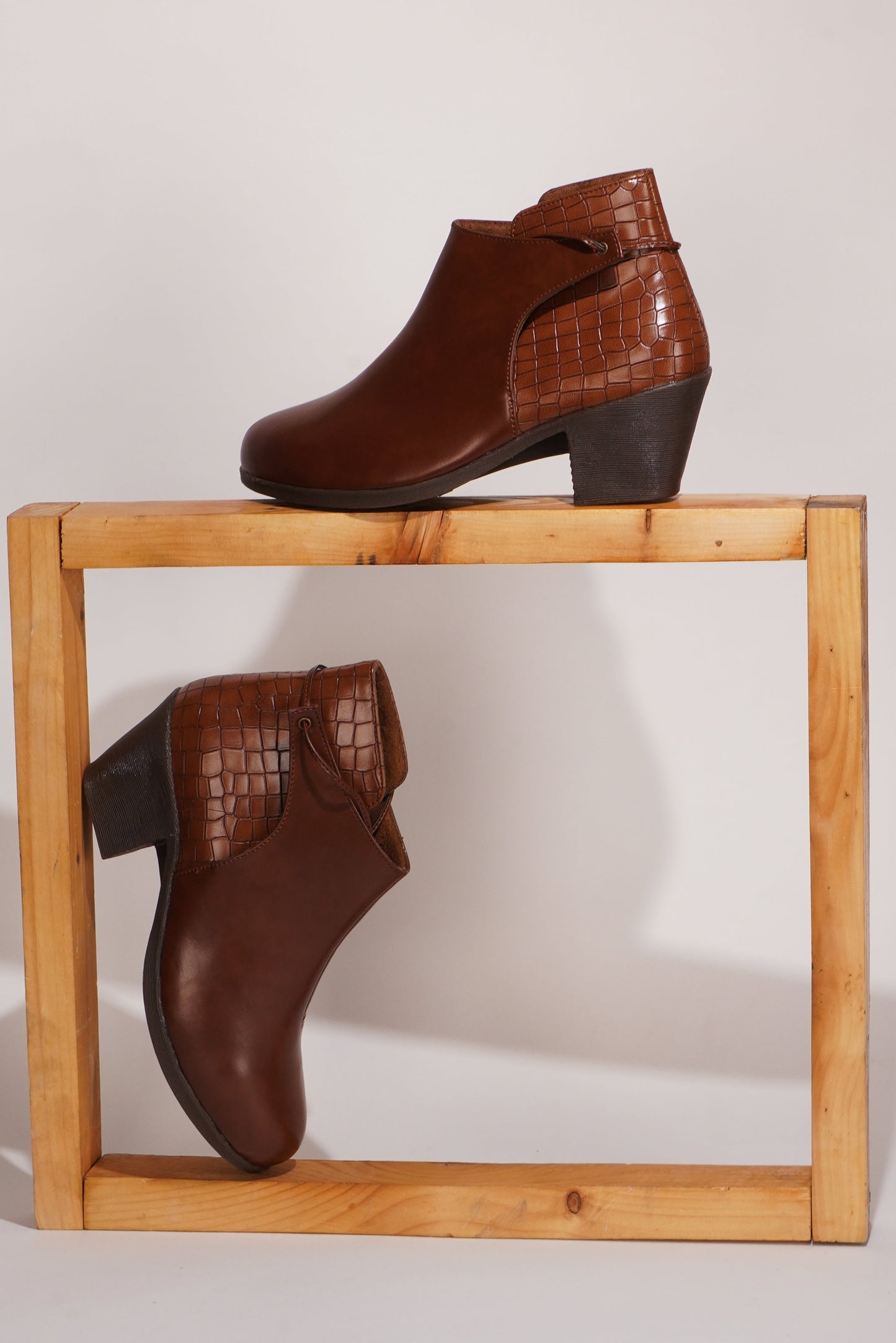 Jm Looks women's heeled ankle boots with a tie detail at the back
 Tan