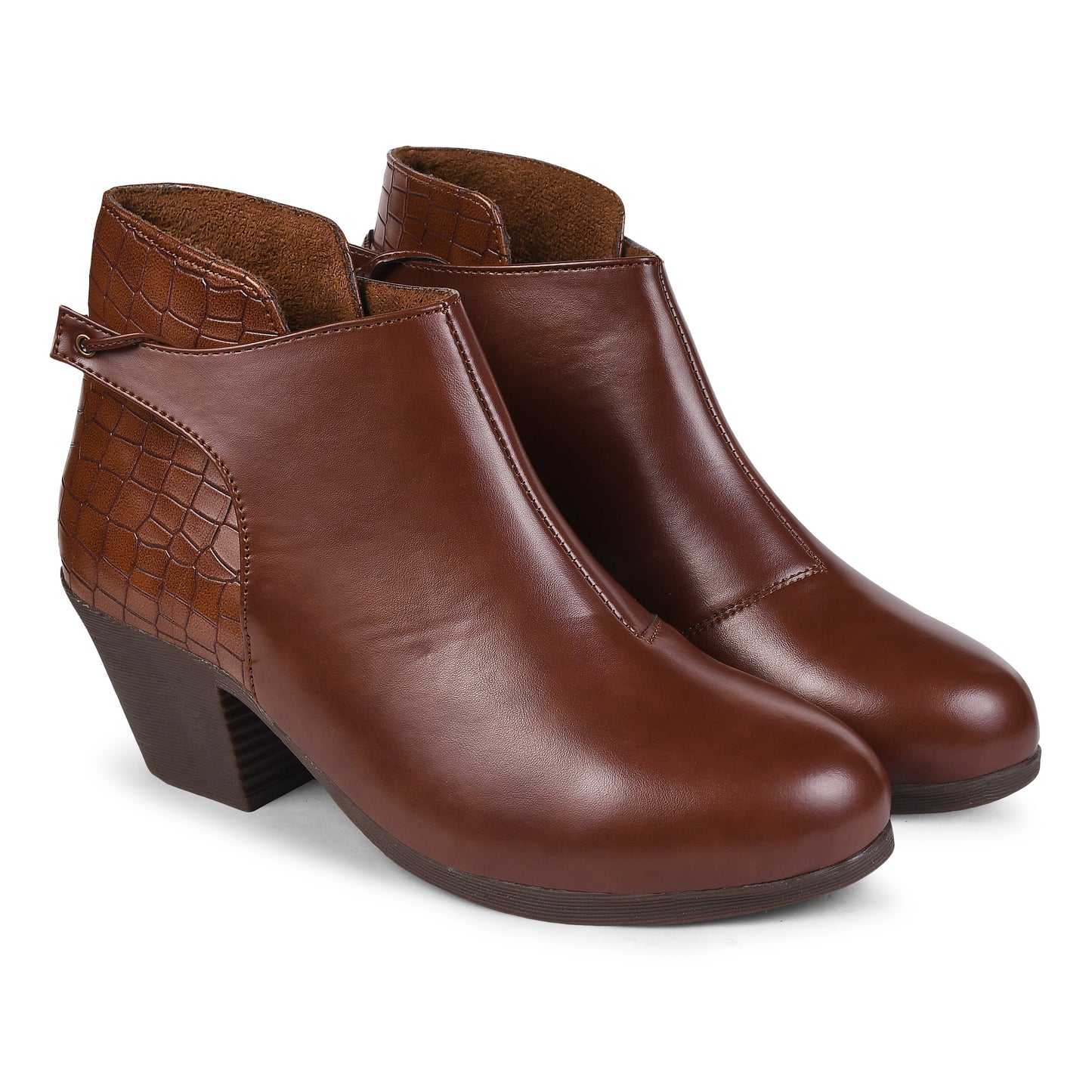Jm Looks women's heeled ankle boots with a tie detail at the back
 Tan