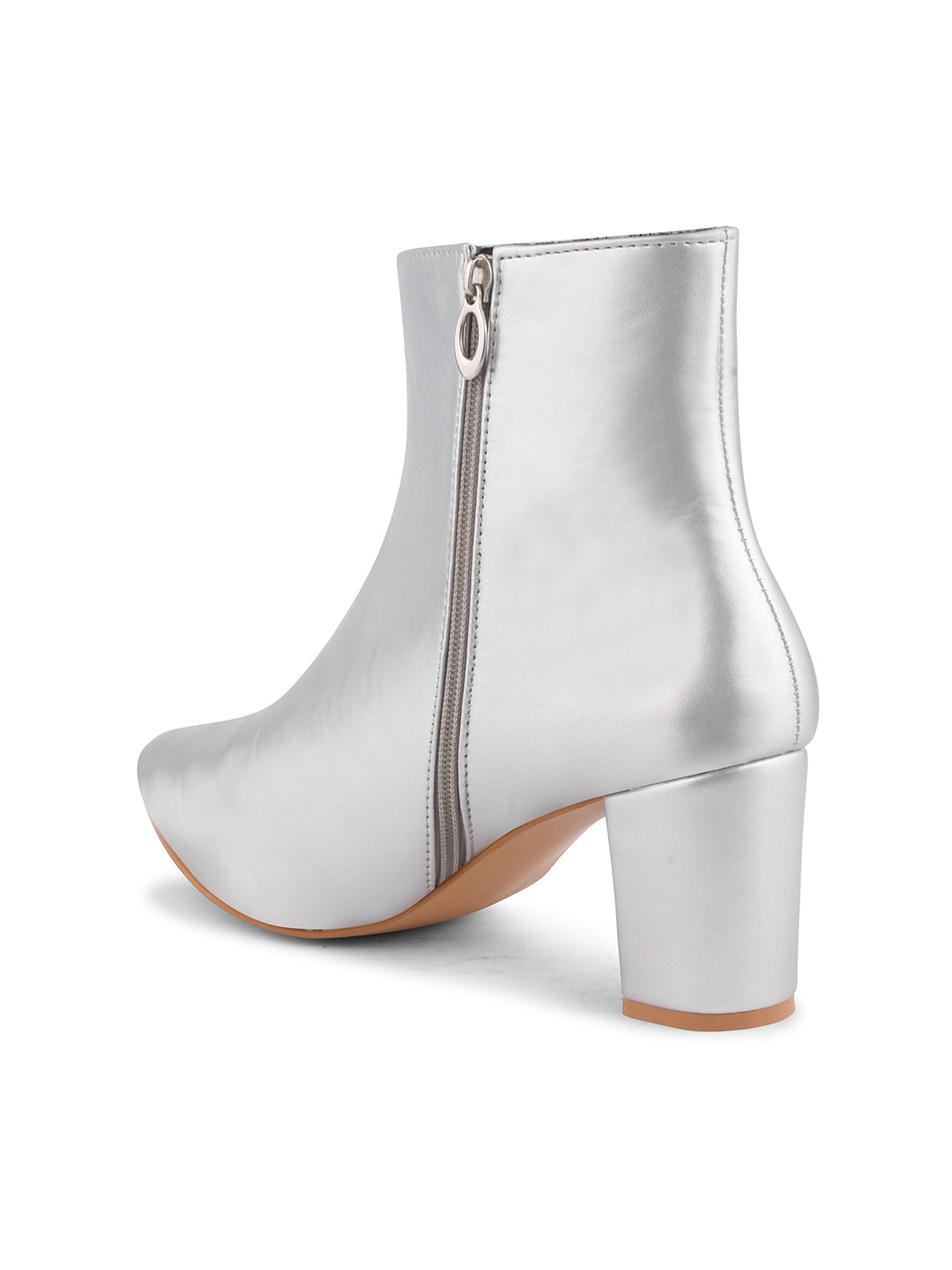 JM Looks women's ankle boots with a pointed toe and block heel
 Silver