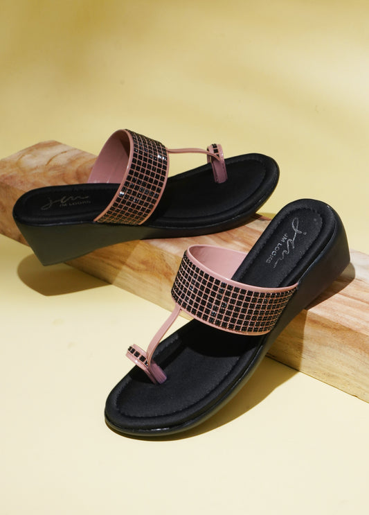 Women's Embellished Toe-Ring Wedges Sandals for Women & Girls  Peach