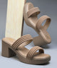 Platform Block Heels for Women with Shimmer Dual Strap Open Toe in Beige / 36