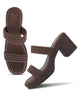 Platform Block Heels for Women with Shimmer Dual Strap Open Toe in Brown / 36