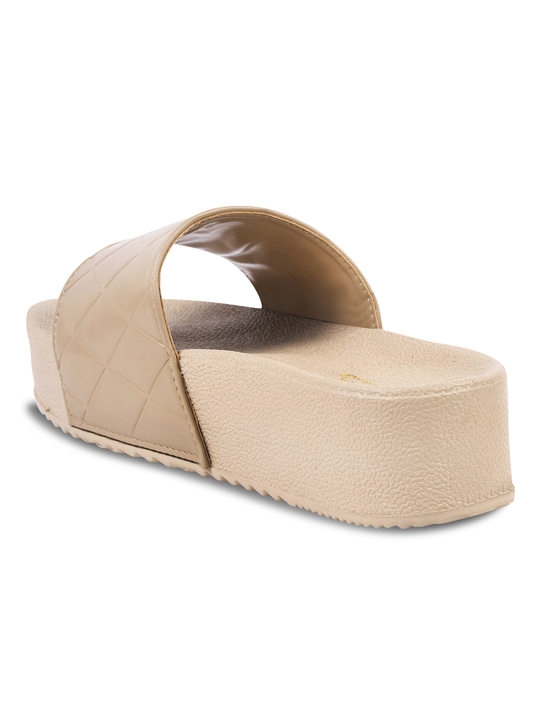 women's platform slides with a quilted upper strap
 Beige