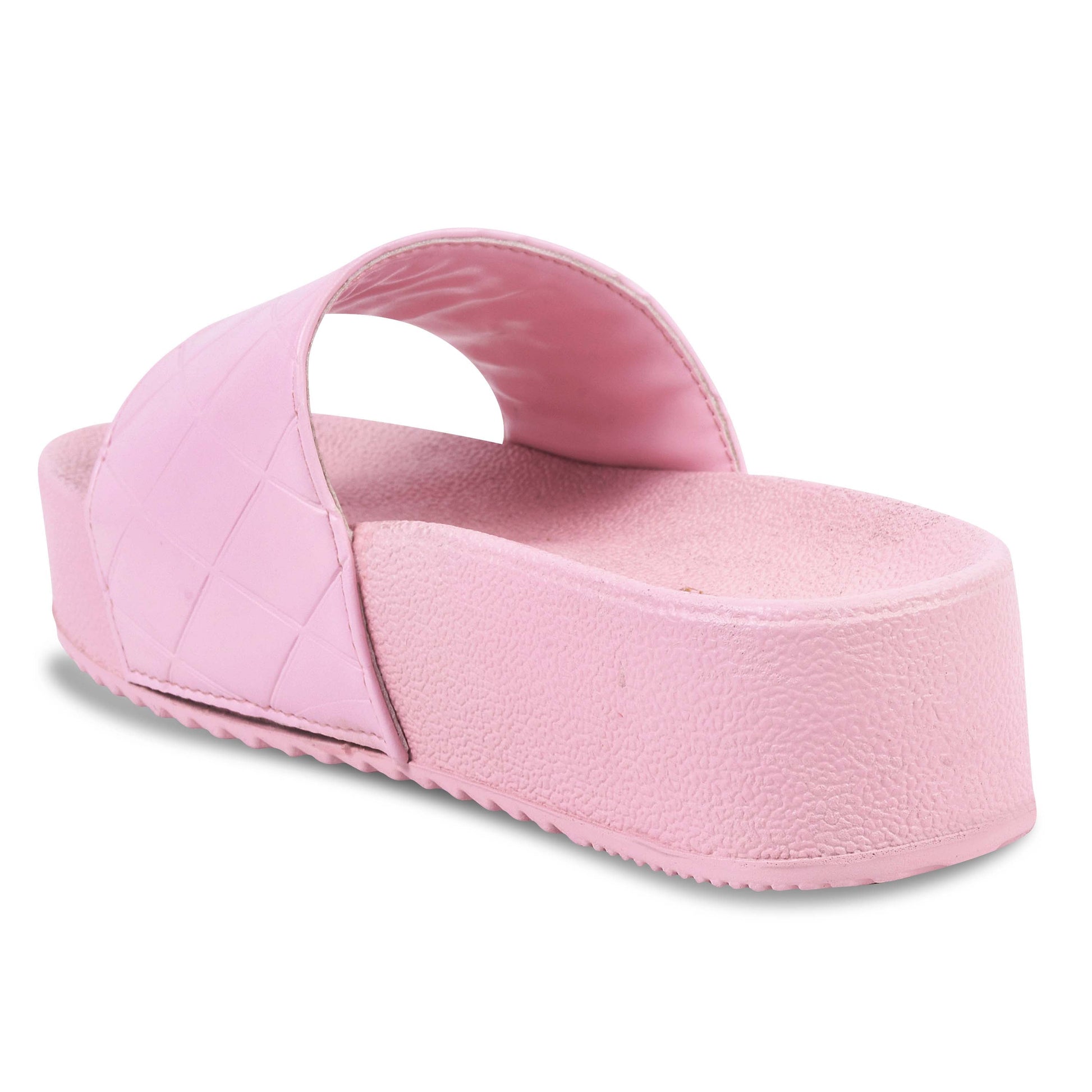 women's platform slides with a quilted upper strap
 Pink