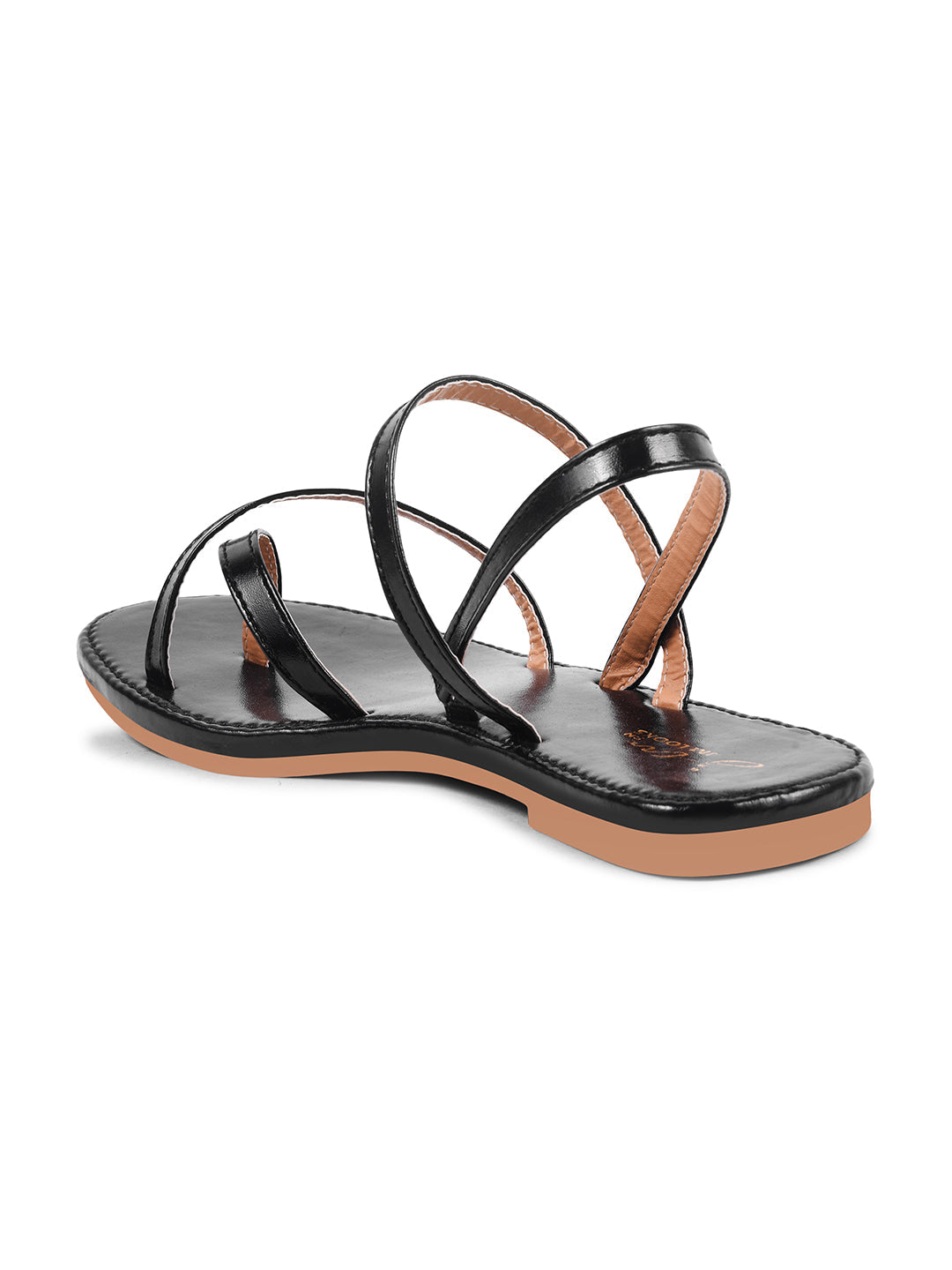 women's strappy thong flat sandals with multiple thin straps
 Black