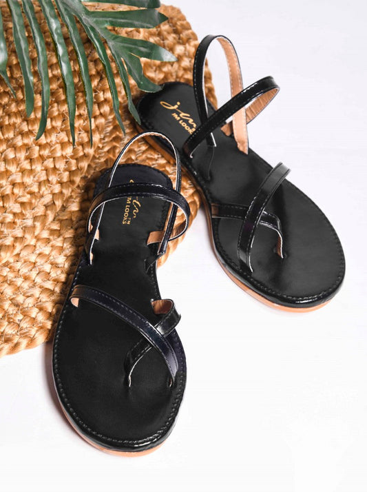 women's strappy thong flat sandals with multiple thin straps
 Black