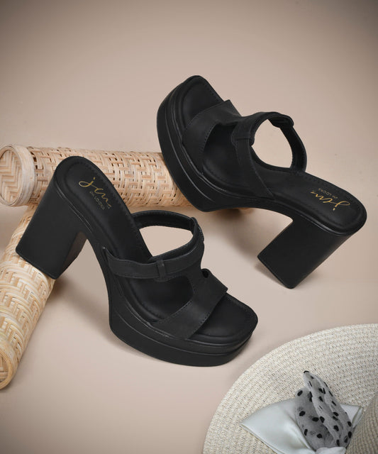 Black Women’s Cut-Out Straps Platform Block Heels Sandals