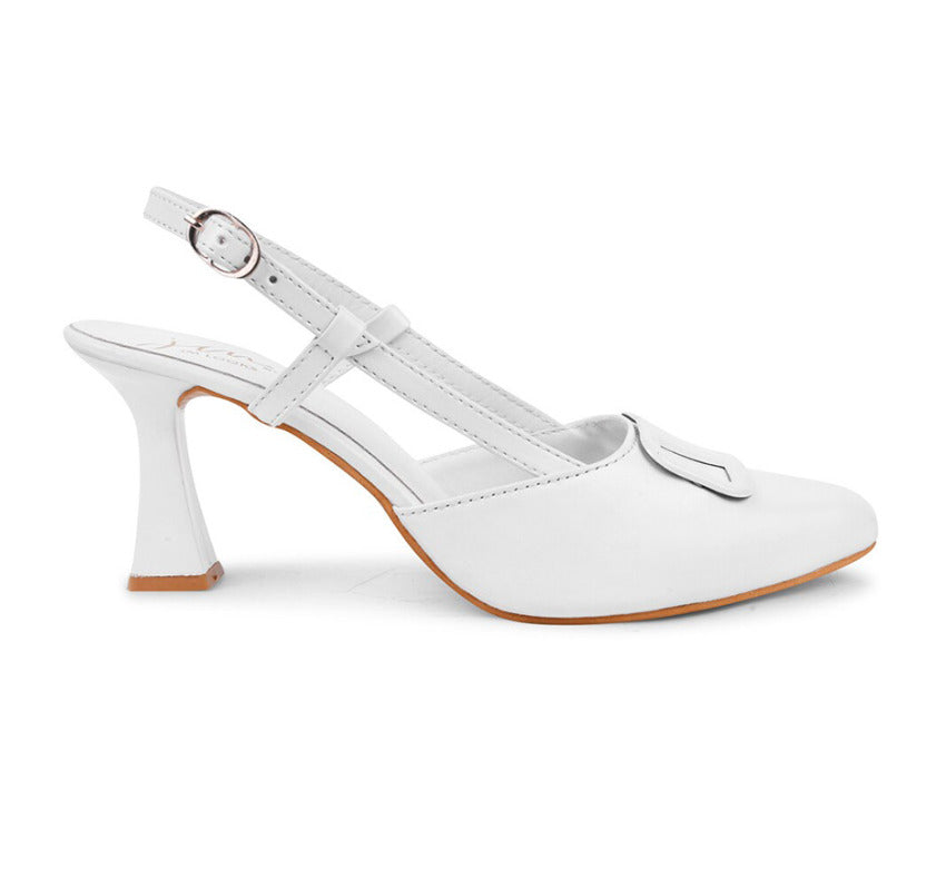 Typographic Applique Slingback Kitten Heels | Women's & Girls' Fashion White