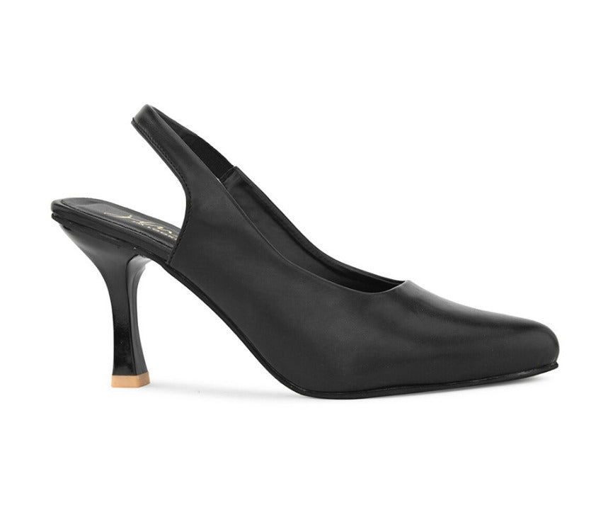 Slingback Heels for Women featuring pointed toe design, elastic back strap, kitten heel, comfortable everyday wear black