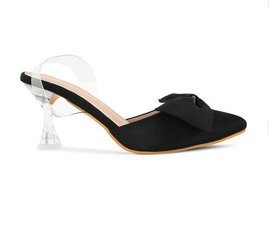 Women's Kitten Heeled Sandals with Bow Appliqué - Perfect for Women and Girls! Black