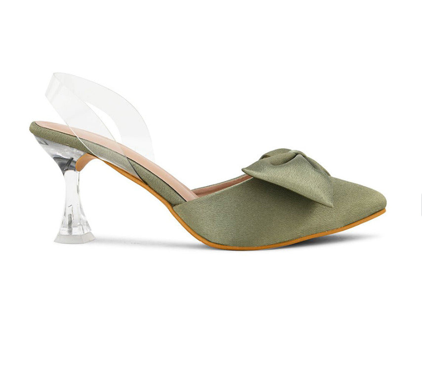 Women's Kitten Heeled Sandals with Bow Appliqué - Perfect for Women and Girls! Green
