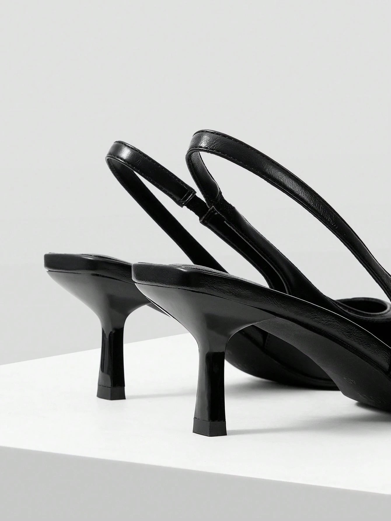 Slingback Heels for Women featuring pointed toe design, elastic back strap, kitten heel, comfortable everyday wear Black