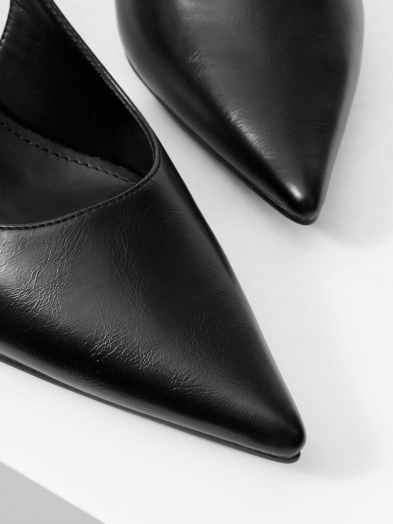 Slingback Heels for Women featuring pointed toe design, elastic back strap, kitten heel, comfortable everyday wear Black