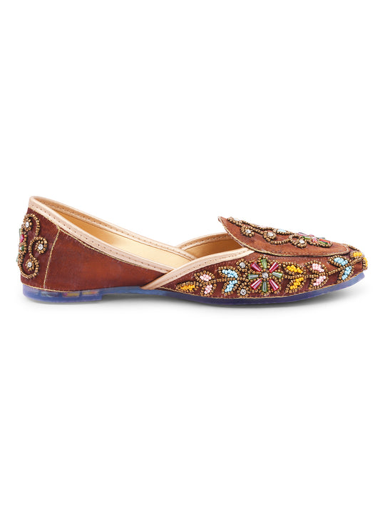Ethnic Embroidered Square Toe punjabi Jutti for Women Copper