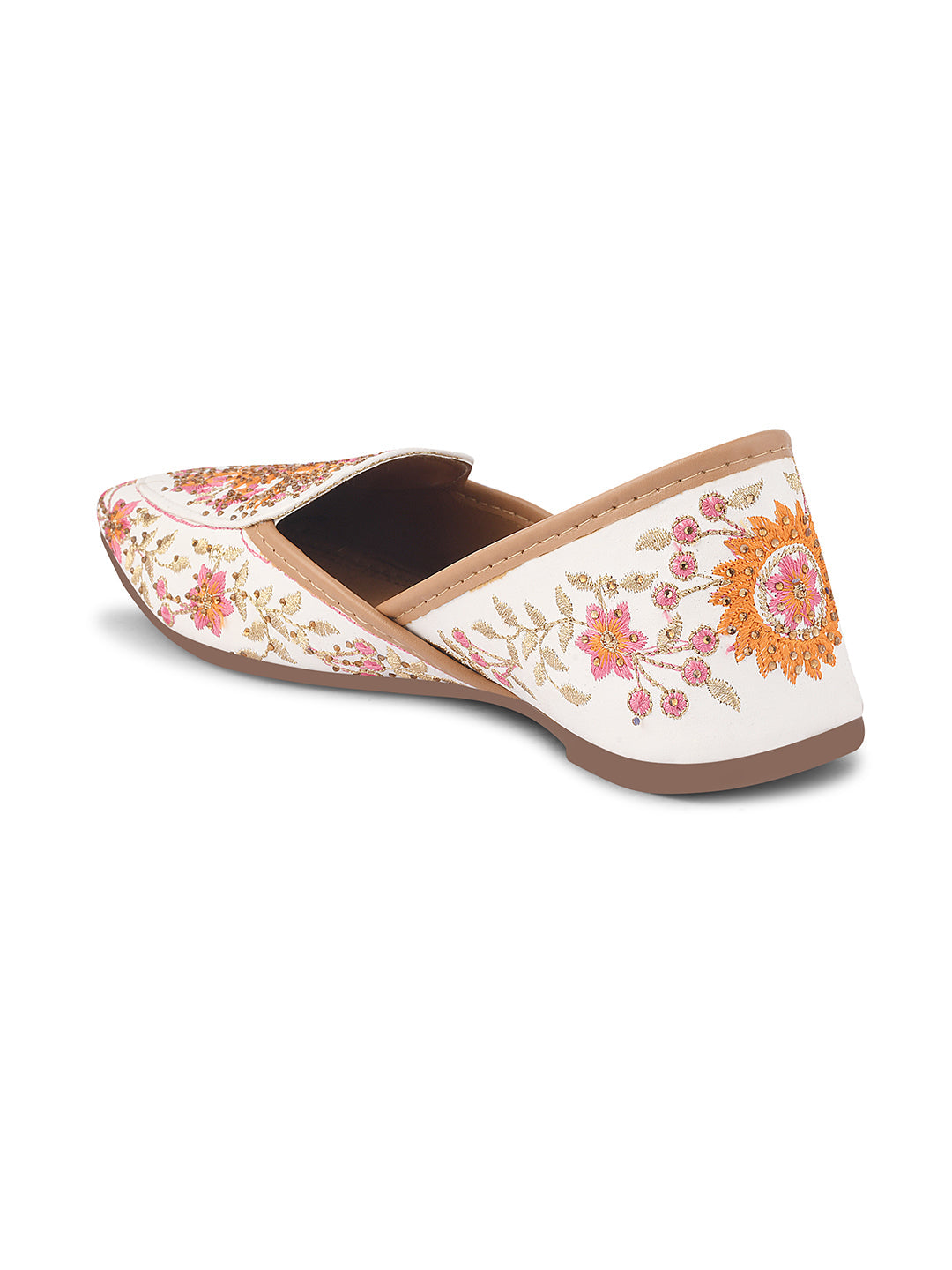 JM Looks loafer jutti flats featuring intricate embroidery and subtle embellishments
 White