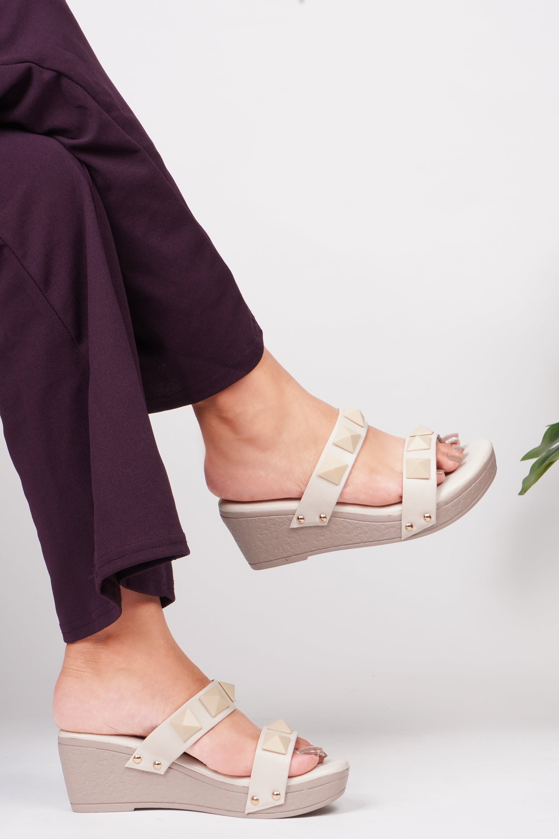 Buy Online Open-Toe Slip-On Wedges - Perfect for Women and Girl Cream