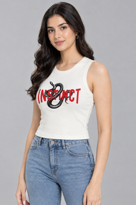 JM Looks Women Off-White Ribbed Tank Top – INSTINCT Snake Graphic