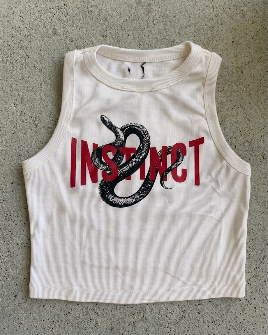 JM Looks Women Off-White Ribbed Tank Top – INSTINCT Snake Graphic