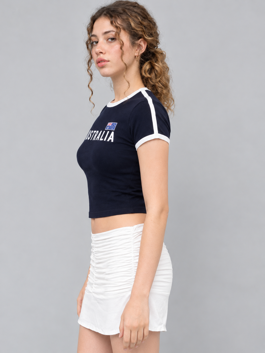 Navy Blue Australia Graphic Crop Top