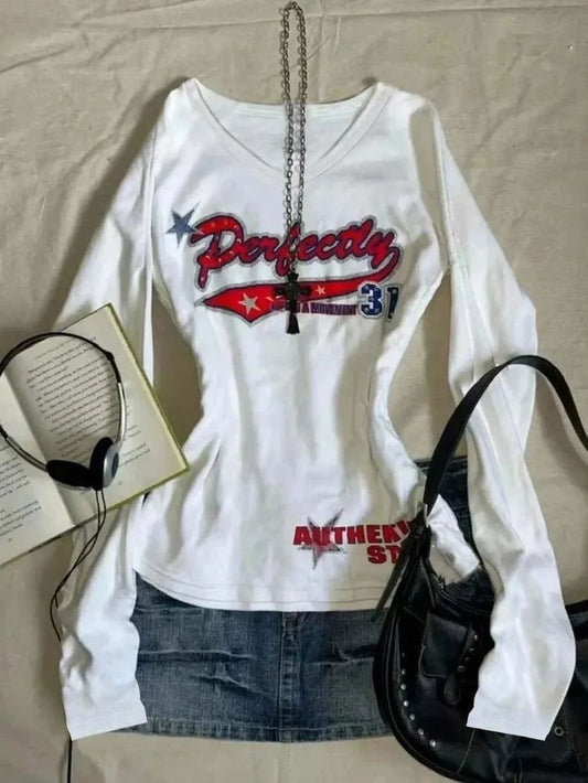White Long Sleeve Vintage Graphic Tee