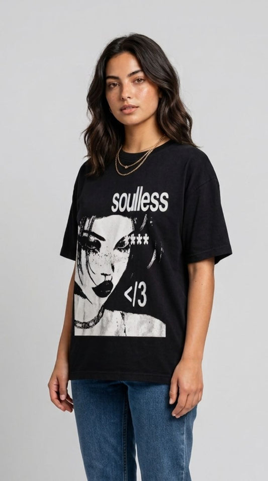 Black Soulless Face Graphic Oversized Tee