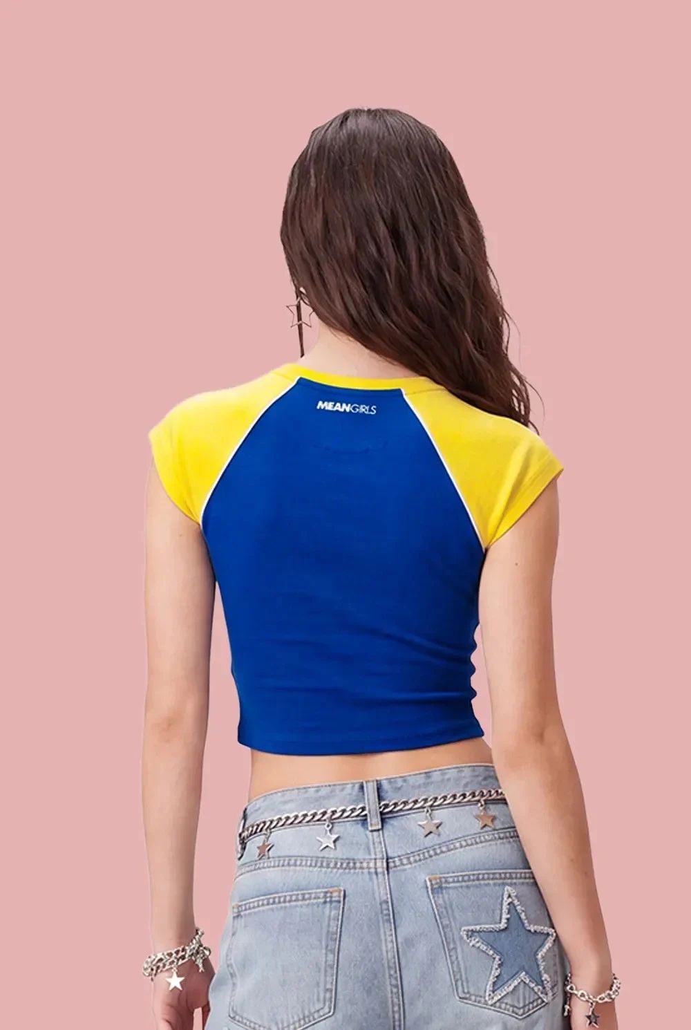Blue Yellow Colorblock Raglan Crop Top