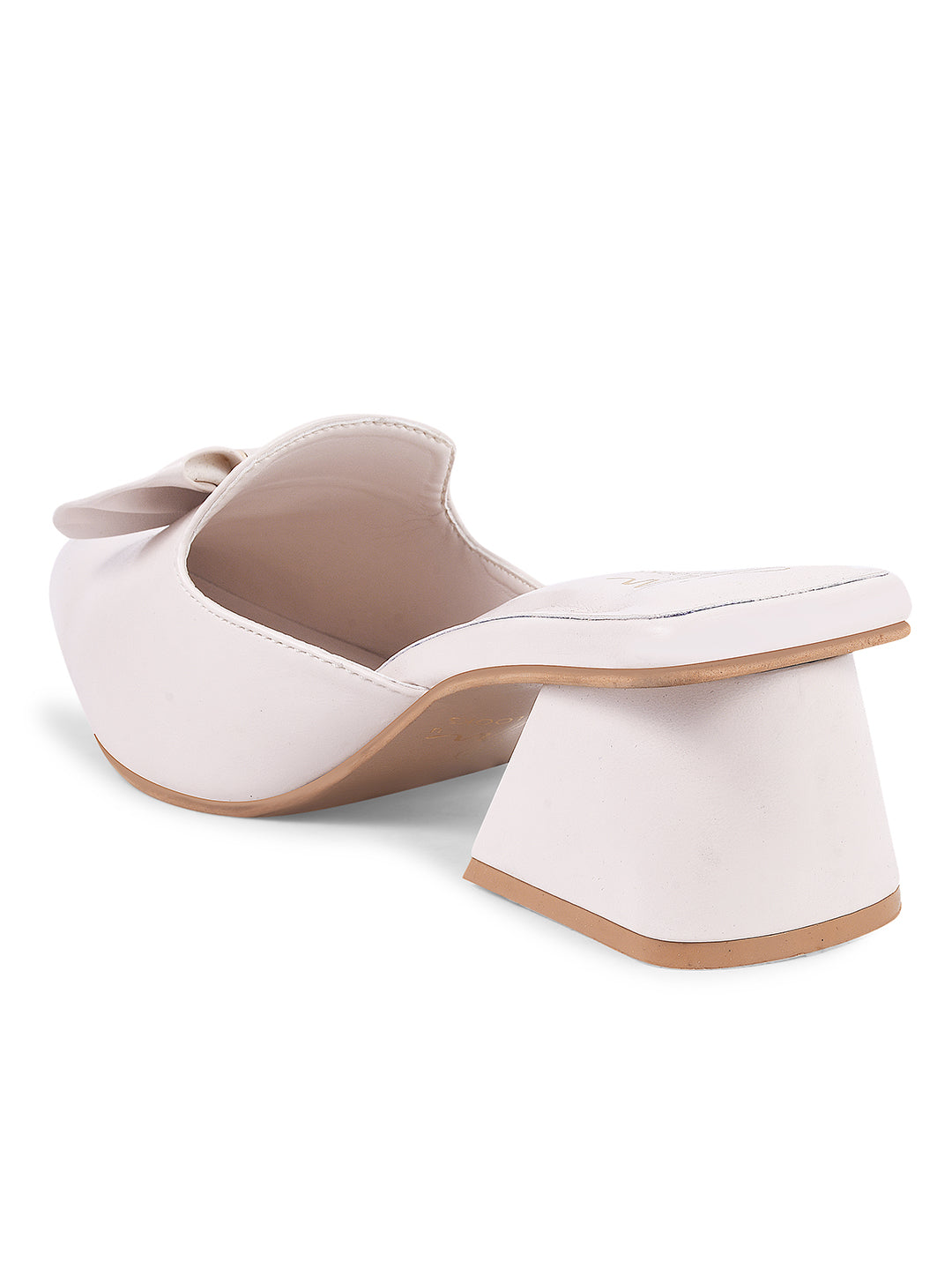 JM Looks women's pointed-toe mules with a decorative bow and a block heel
 Cream