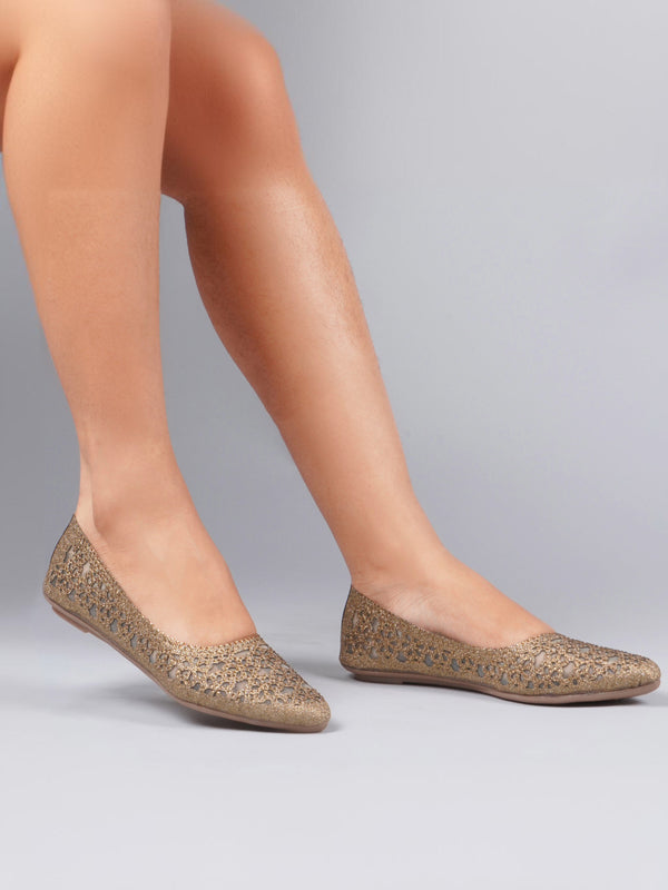 Embellished Cut-Work Pointed-Toe Ballerinas: Flats for Women & Girls Copper