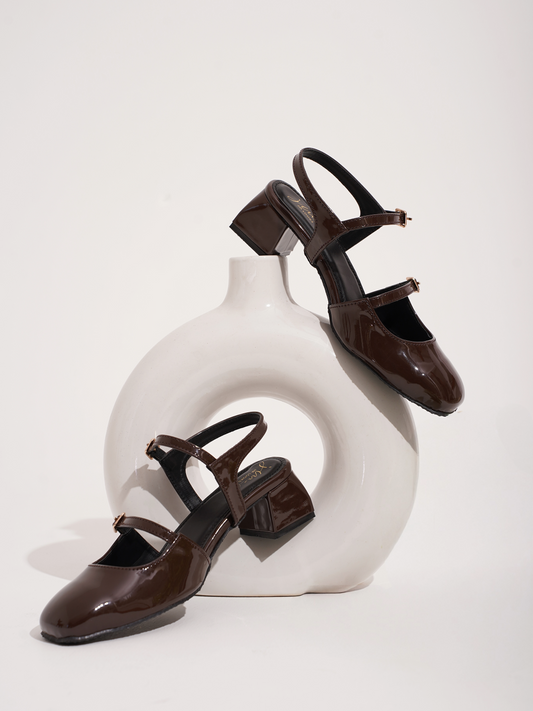 Double-Strap Glossy Mary Jane Heels