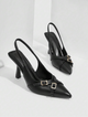 Belt buckle detail slingback stiletto pointed toe heel in Black / 36