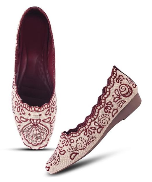 JM Looks Women Cherry Embroidered Slip-On Ethnic Ballet Flats Juttis