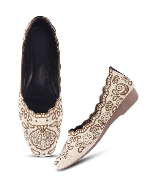 JM Looks Women Brown Embroidered Slip-On Ethnic Ballet Flats Juttis
