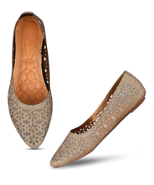 Embellished Cut-Work Pointed-Toe Ballerinas: Flats for Women & Girls 