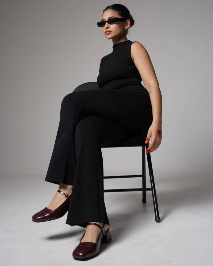 Slingback Glossy Block Heels With Buckle - 3