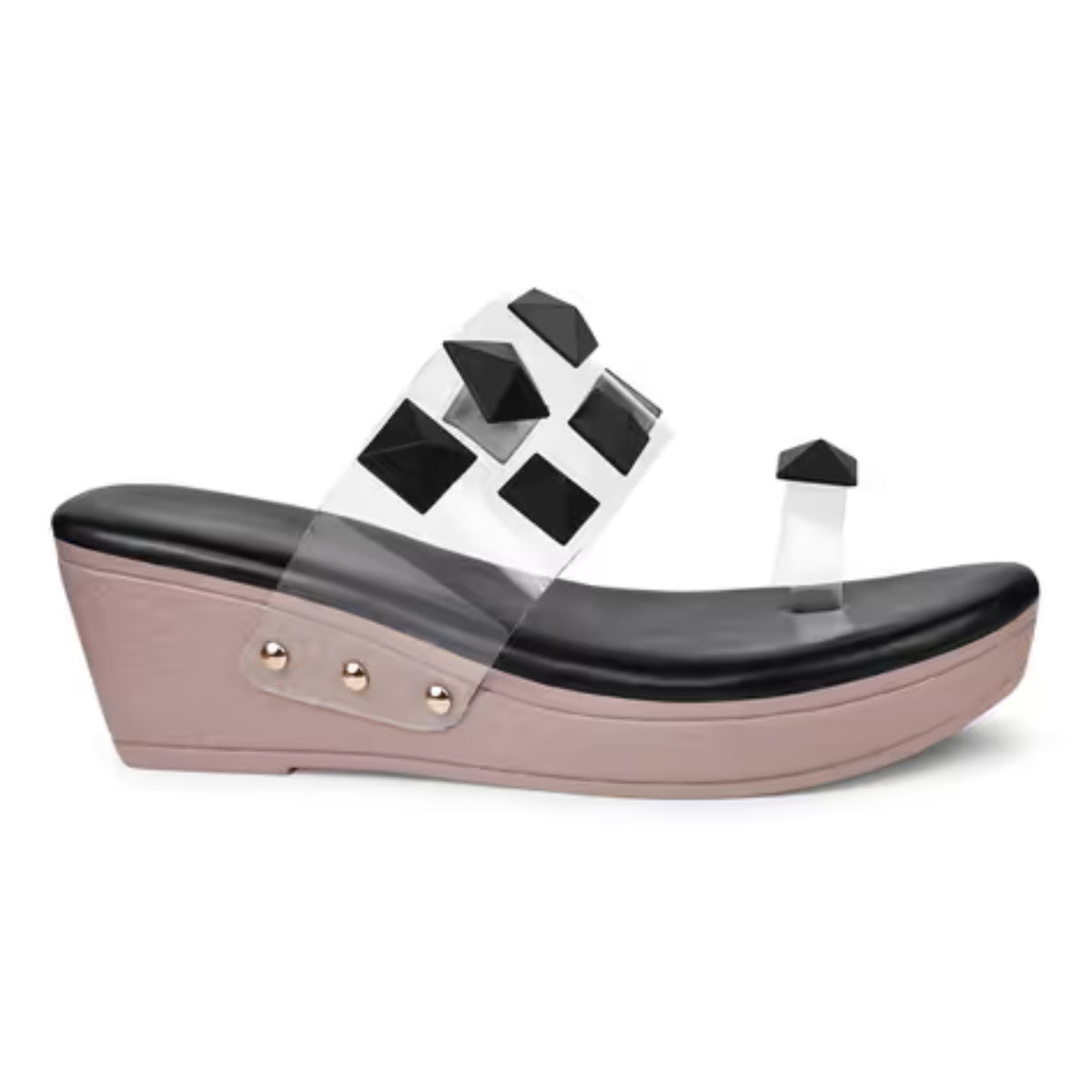 Transparent strap toe ring wedge platform sandals for women slip-on style Black