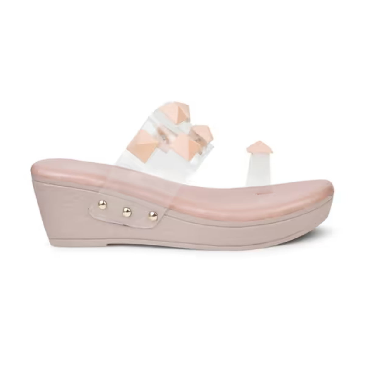 Transparent strap toe ring wedge platform sandals for women slip-on style Peach