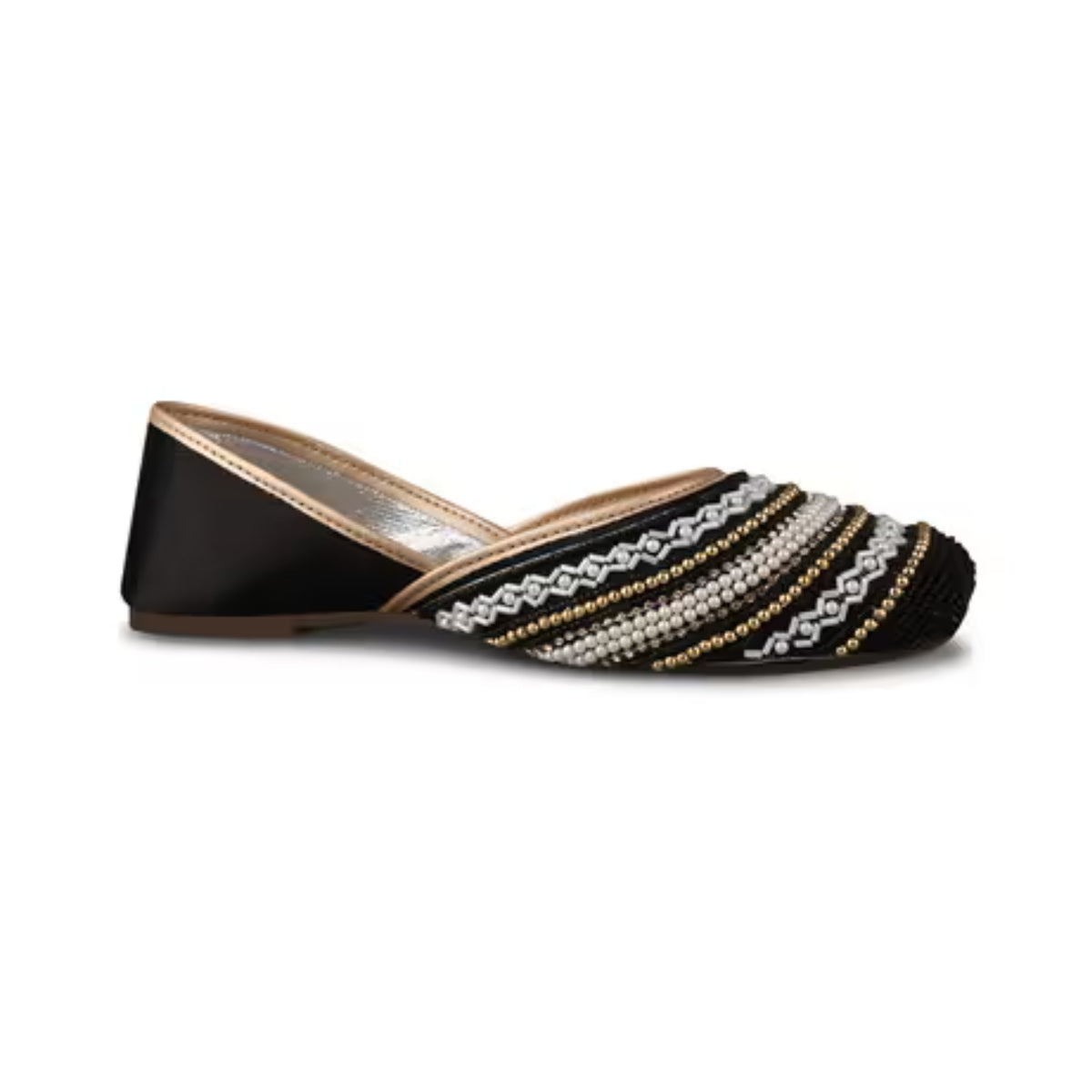 Black Embellished Square Toe Stone Work & beadwork patterns Mojaris Flats Juttis for Women