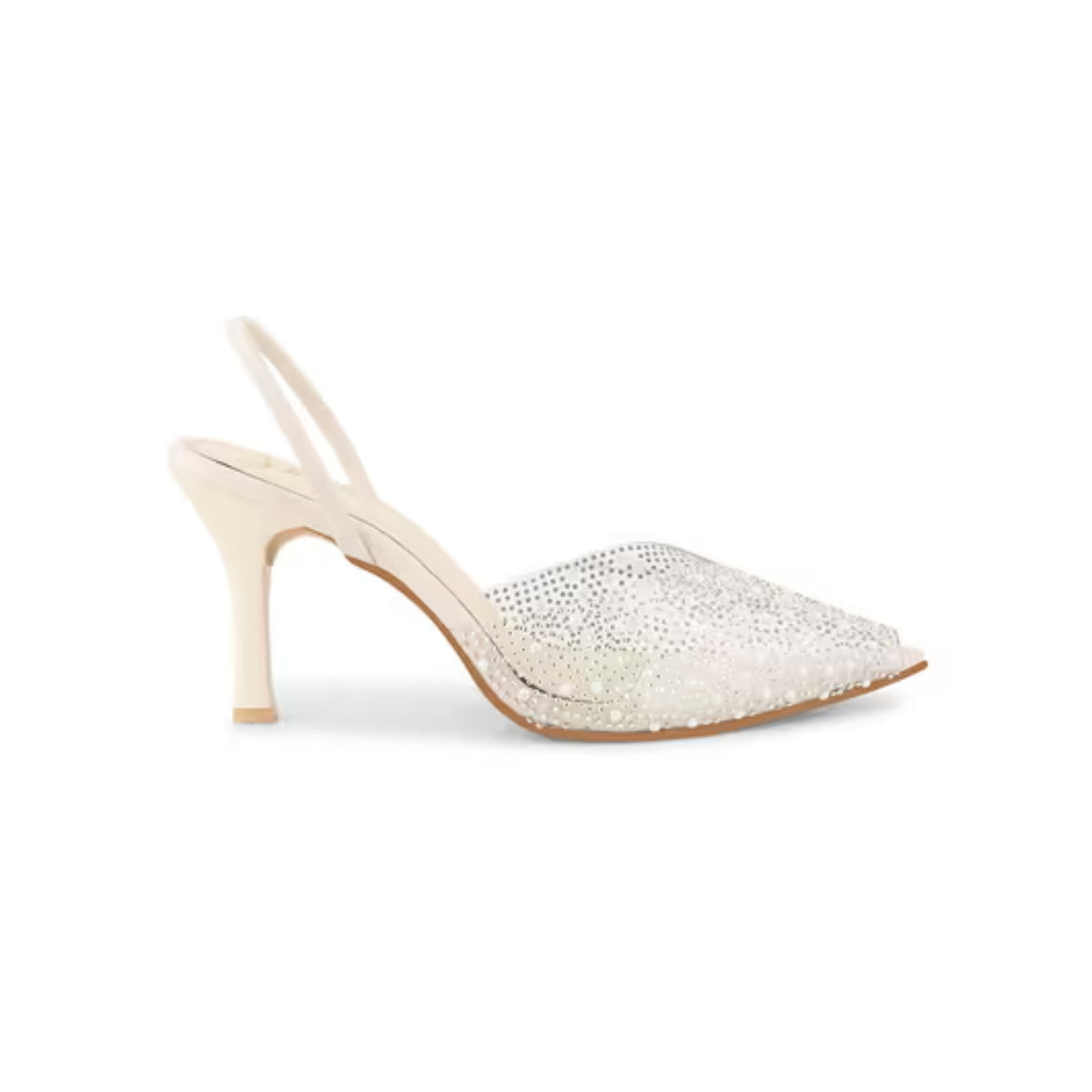 pointed toe slingback heels adorned with sparkling embellishments
 Cream