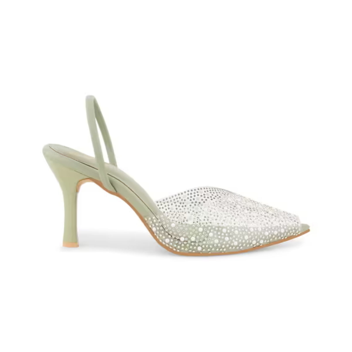 pointed toe slingback heels adorned with sparkling embellishments
 Green