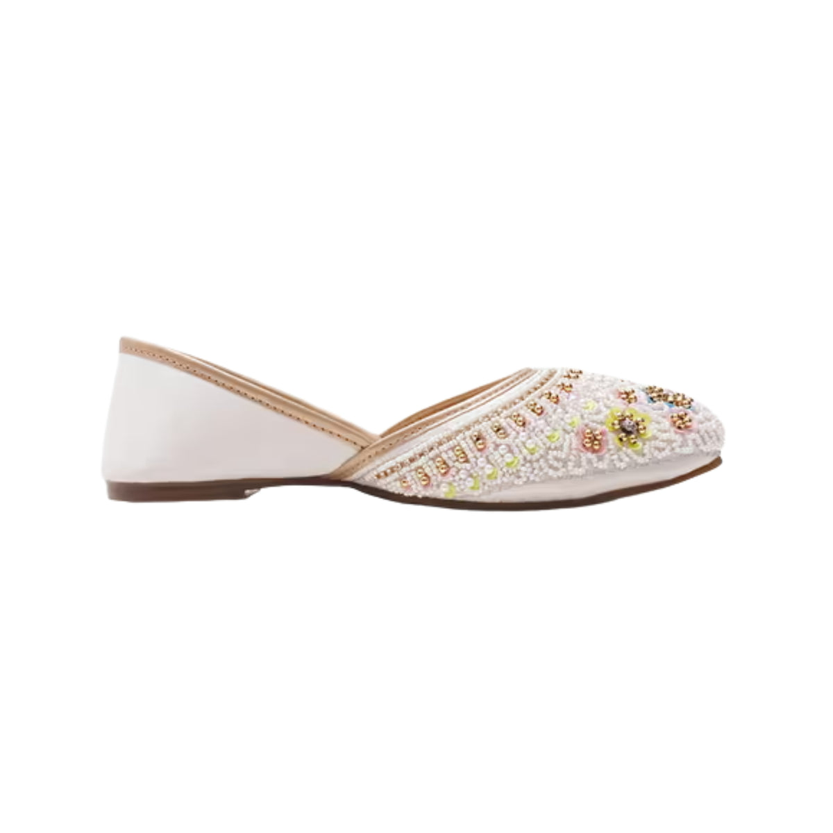 traditional floral embroidered juttis beadwork White
